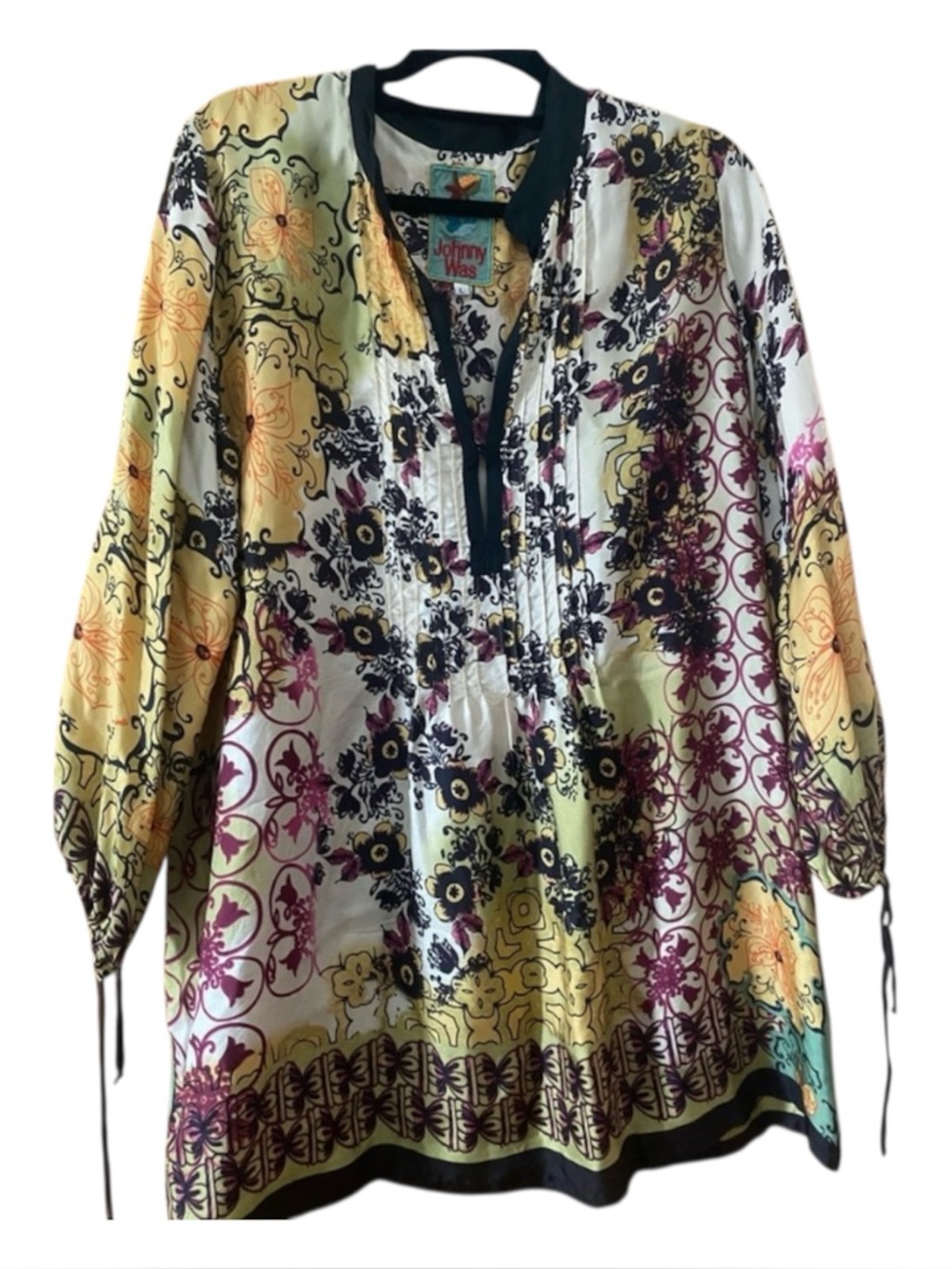 Johnny Was Floral Multi-Color Tunic - Yellow, Black, Pink, Green